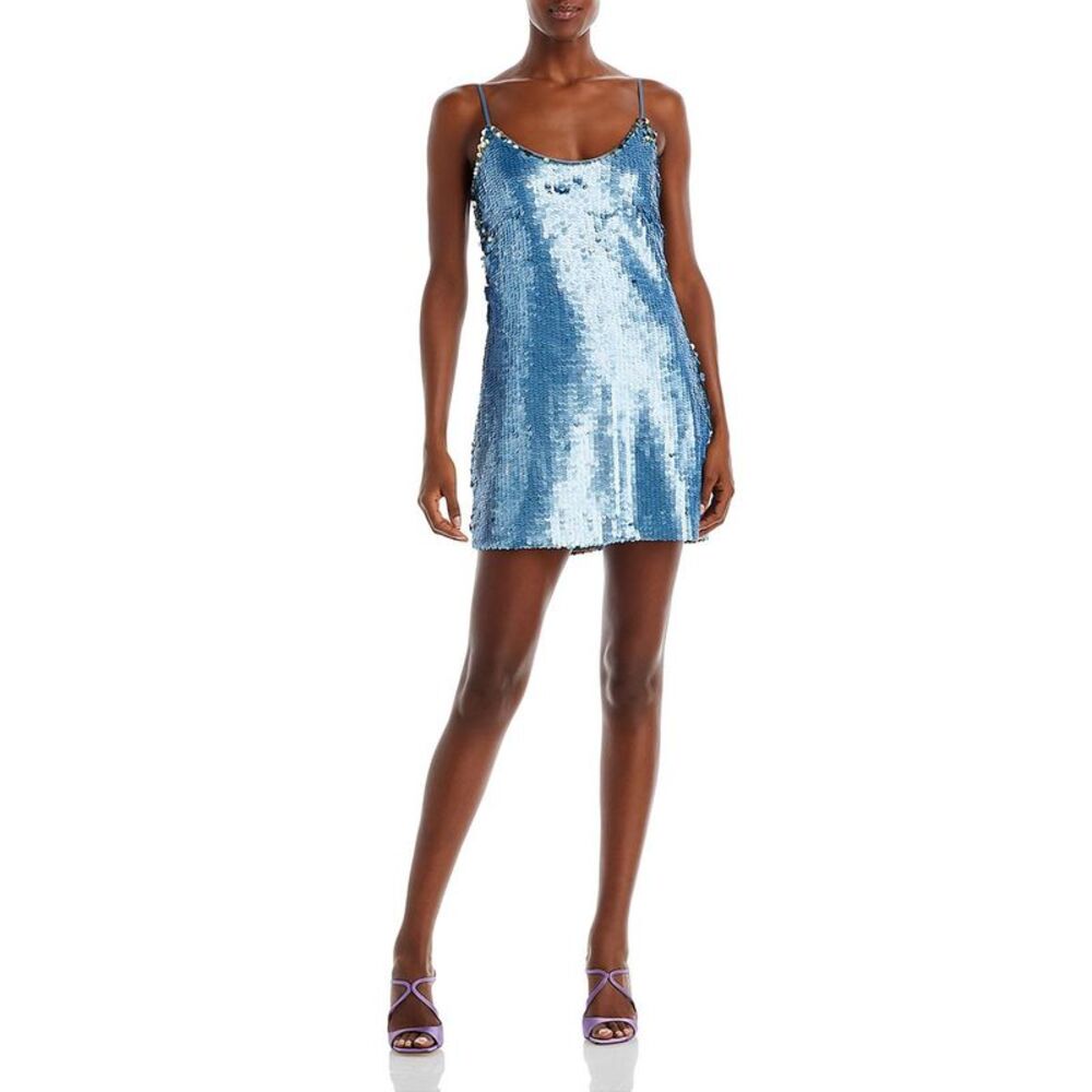 Ramy Brook Womens Kiana Blue Sequined Mini Cocktail And Party Dress NWOT